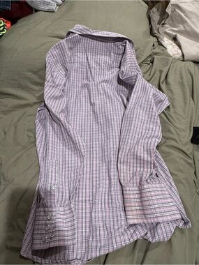 Lavender Plaid Button-Up Shirt - Classic Long Sleeve Top